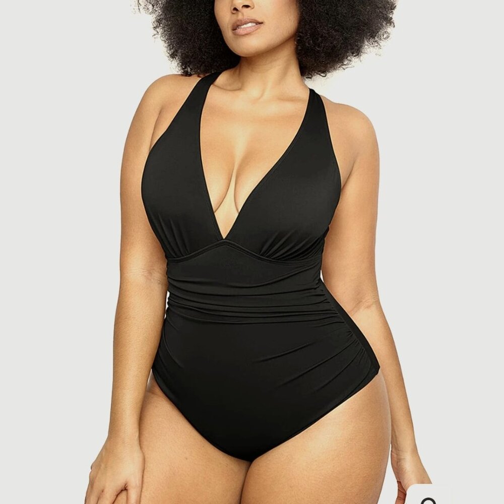 NWT Shapellx Black Smart Sculpt Twist Front Shaping Swimsuit  SZ Medium